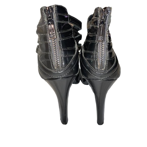 Rebecca Minkoff Black Strappy High Heel Open Cage Booties Pumps Shoes Grey - Picture 8 of 13